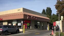 Zoom In Tim Hortons Logo Sign in Franchise Cafeteria-Toronto,Canada Stock Footage