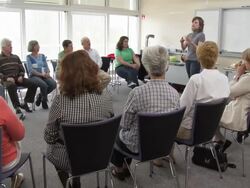 HD DOLLY: Attending First Aid Seminar Stock Footage