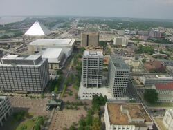 WS View of Memphis city including Mississippi river, Hernando de soto bridge and Pyramid Arena / Memphis, Tennessee, United States Stock Footage