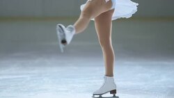 SLO MO TU Female figure skater in an upright spin Stock Footage