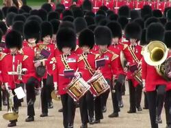 MS Shot of Queen's Birthday Parade in Trooping Colour at Whitelhall AUDIO / London, United Kingdom Stock Footage