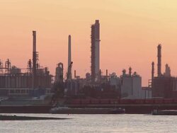 WS View of oil refinery near Rhine River at sunset /Cologne, North Rhine-Westphalia, Germany  Stock Footage
