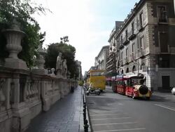 Catania, view of the street near the Cathedral (Duomo) of Saint Agatha, one of the masterpieces of the Baroque style in Sicily Stock Footage