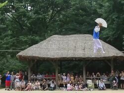 WS Man walking on a tightrope / Yongin, Gyeonggido,  South Korea Stock Footage