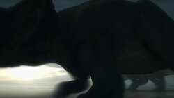 Three triceratops roar as ash from a meteor impact fills the sky in a computer generated animation. Stock Footage