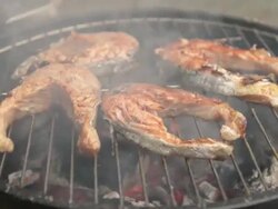 Salmon on barbecue grill Stock Footage