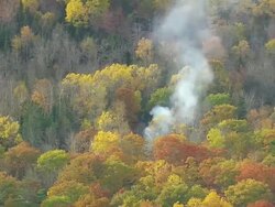 WS ARIEAL View of Smoke coming into forest / Maine, United States Stock Footage