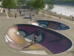 Trick Cyclist in colorful skatepark,lyons,ZO Stock Footage