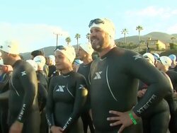David Denman at Nautica Malibu Triathlon Presented by Equinox on 9/8/13 in Malibu, CA. Stock Footage
