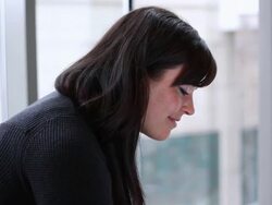  MS Businesswoman looking down, then turning and smiling / Seattle, Washington, United States Stock Footage