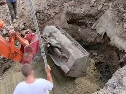 MS Shot of wheel loader leveling material in pit at bridge construction site at Saar river, Wiltingen, Germany / Wiltingen, Rhineland Palatinate, Germany Stock Footage