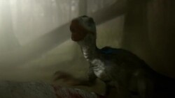 Small dinosaurs attack and kill a larger dinosaur in a computer generated animation. Stock Footage