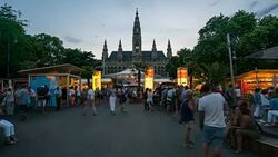 Time Lapse, Crowd waking Rathaus at dusk, Vienna Stock Footage