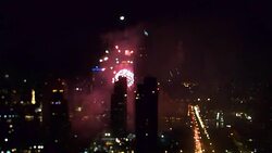 Bokeh of firework at Bangkok city Stock Footage