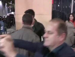 Tyler Hoechlin greets fans while entering the 300: Rise Of An Empire After Party in Hollywood Stock Footage