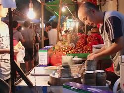 MS Food stalls in night market/xian,shaanxi,China Stock Footage