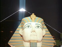 Black pyramid with light beam and cu sphinx, Casino Luxor, Las Vegas, USA Stock Footage