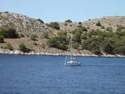 A sailnig boat near the Zut island, Kornati National Park Stock Footage