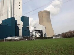 Power line and coal plant Stock Footage