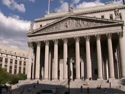Wide Shot static - Pedestrians climb the steps of the New York Supreme Court. / New York City, New York, USA Stock Footage