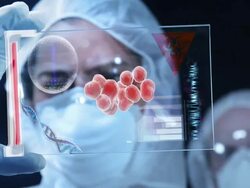 Woman the scientist is analysing structure DNA. Stock Footage