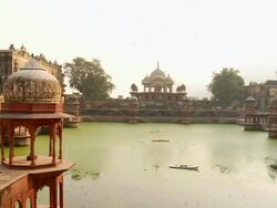 MS Birds flying off from fort pool / Alwar, Rajasthan, India Stock Footage