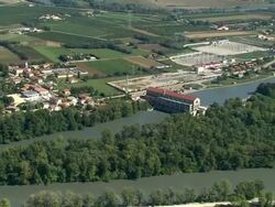 AERIAL, La Roche-de-Glun, Rhone-Alpes, France Stock Footage