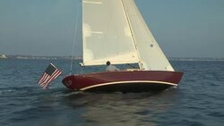 A man sails his Morris Yachts M29 through Narragansett Bay near Newport. Stock Footage