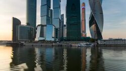 Russia, Moscow, skyscrappers of the Modern Moscow-City International  business and finance development - Time lapse Stock Footage