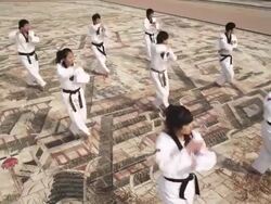 MS CS PAN Korean Martial arts group performing taekwondo  / Kyungkido, Bucheon, South Korea Stock Footage