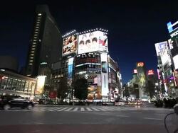 MS T/L Night illumination at crossing / Shibuya, Tokyo, Japan Stock Footage