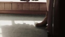 Young woman paces frantically in motel room Stock Footage