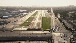 Landing at Hawthorne Municipal Airport in Los Angeles County, California. Stock Footage