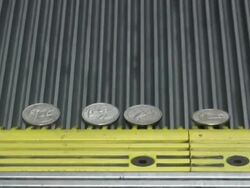 Cash money on escalator. Hundred dollar bills & coins. Currency. Stock Footage