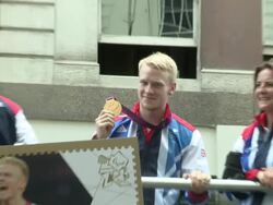Jonnie Peacock at 'Our Greatest Team Parade' London 2012 on September 10, 2012 in London, England (Footage by WireImage Video/Getty Images) Stock Footage