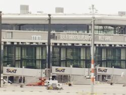 MS AERIAL Shot of Brandenburg airport / Berlin, Germany Stock Footage
