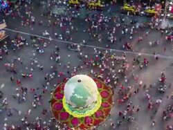 WS T/L HA View over People enjoying flower decorations during Tet (lunar new year) / Ho Chi Minh City, Southeastern, Vietnam Stock Footage