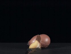 Chicken Egg falling and Breaking against Black background, Slow motion, Reverse motion Stock Footage