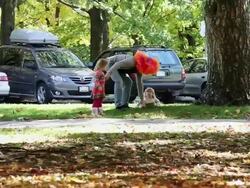 WS  Little boy and  little girl walking toward with their father / Toronto, Ontario, Canada Stock Footage