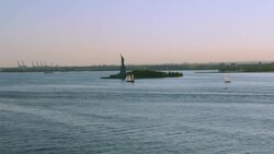 'WS AERIAL TS Shot of Statue of liberty  / New York City, United States' Stock Footage