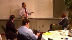 MS, PAN, Man giving presentation in conference room Stock Footage