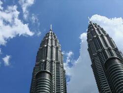 WS View of Petronas Twin Towers / KLCC, Kuala Lumpur, Malaysia Stock Footage