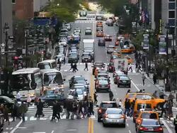 42nd Street in Mid Town Manhattan, New York, United States of America Stock Footage