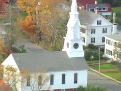 MS AERIAL ZI ZO PAN View of Castine town / Maine, United States Stock Footage