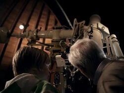 Grandfather with Grandson in observatory Stock Footage