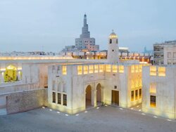 Qatar, Middle East, Arabian Peninsula, Doha, the spiral mosque of the Kassem Darwish Fakhroo Islamic Centre in Doha Stock Footage