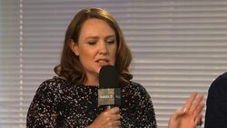 INTERVIEW - Paula Hawkins on where the idea for 'The Girl On The Train' came from, her new novel coming out next year at BUILD Series London: Emily Blunt Stock Footage