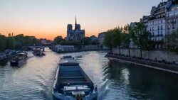 Notre Dame cathedral and the River Seine, Paris, France, Europe - Time lapse Stock Footage