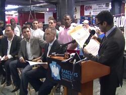 SPEECH: Representative from the Brooklyn Borough President's office at the Oscar de la Hoya Leads Boxing Clinic for Teenage Boxers of USA Boxing Metro Stock Footage