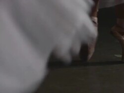 Close up of three ballerina's point shoes performing deboulÃƒÂ© Stock Footage